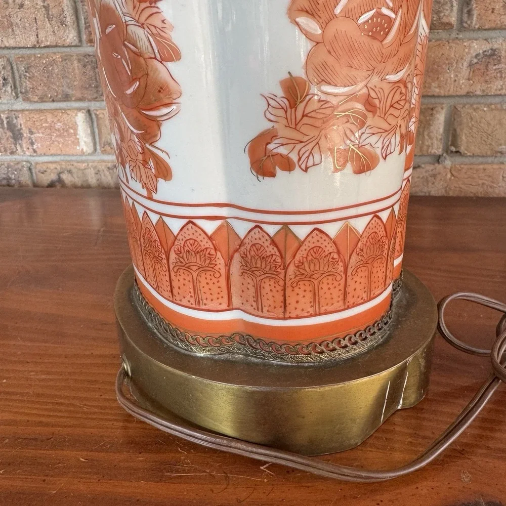Vintage Kutani Style Porcelain Table‎ Lamp Red Floral Chinoiserie Asian Decor